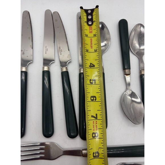 Mid Century  Handled 4 Knives 3 Forks 3 Spoons Mixed Flatware Lot - Picture 2 of 4